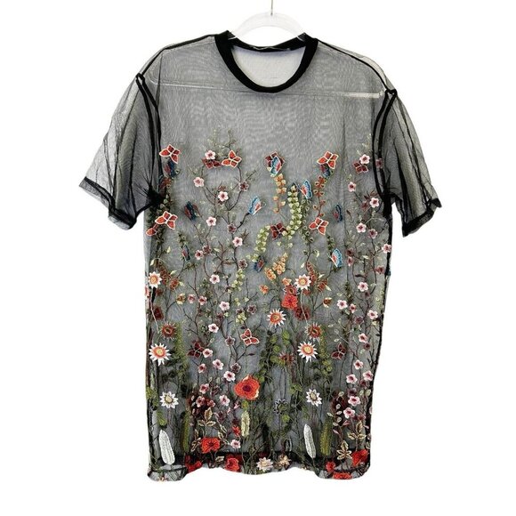 Jaded London Black Sheer Mesh Tunic Top Womens Size XS Floral Whimsigoth Fairy - Picture 1 of 8